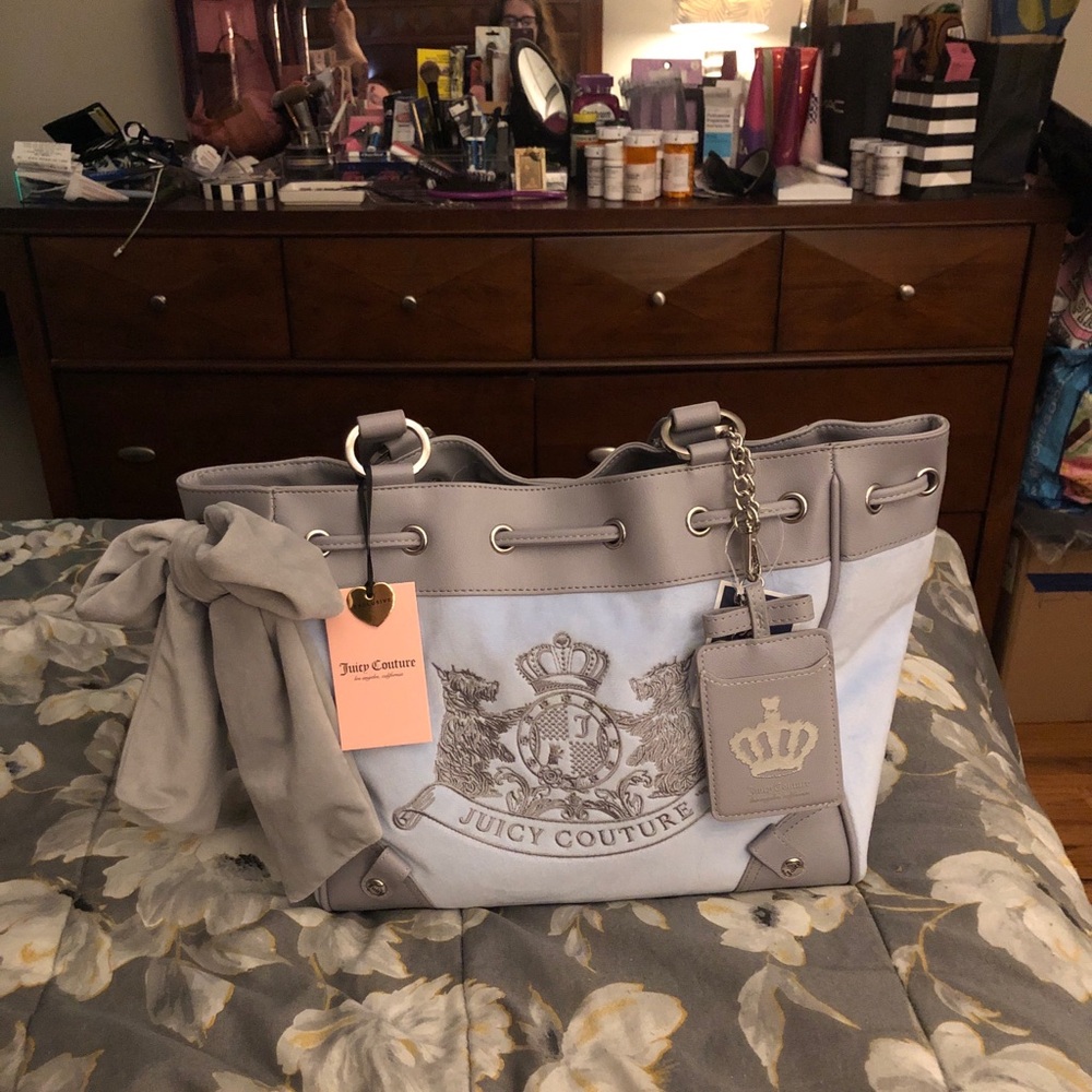 Juicy Couture Classic Scottie Dogs Grey and Light Blue Daydreamer Tote Bag